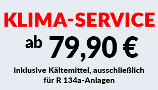 Klima-Service ab 79,90 € inklusive Kältemiittel, ausschließlich für R 134a-Anlagen